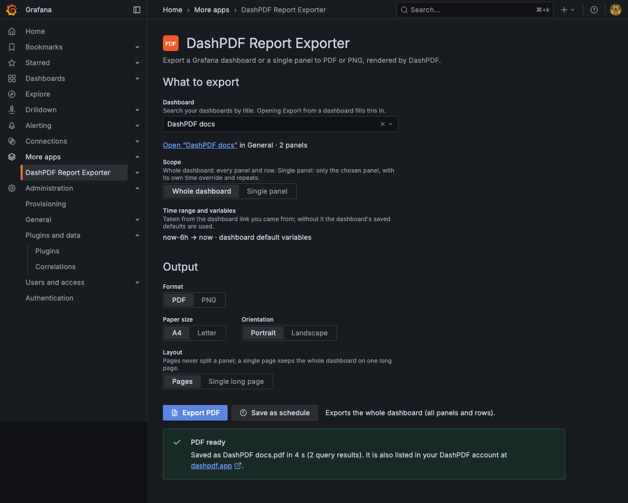 A finished export: PDF ready