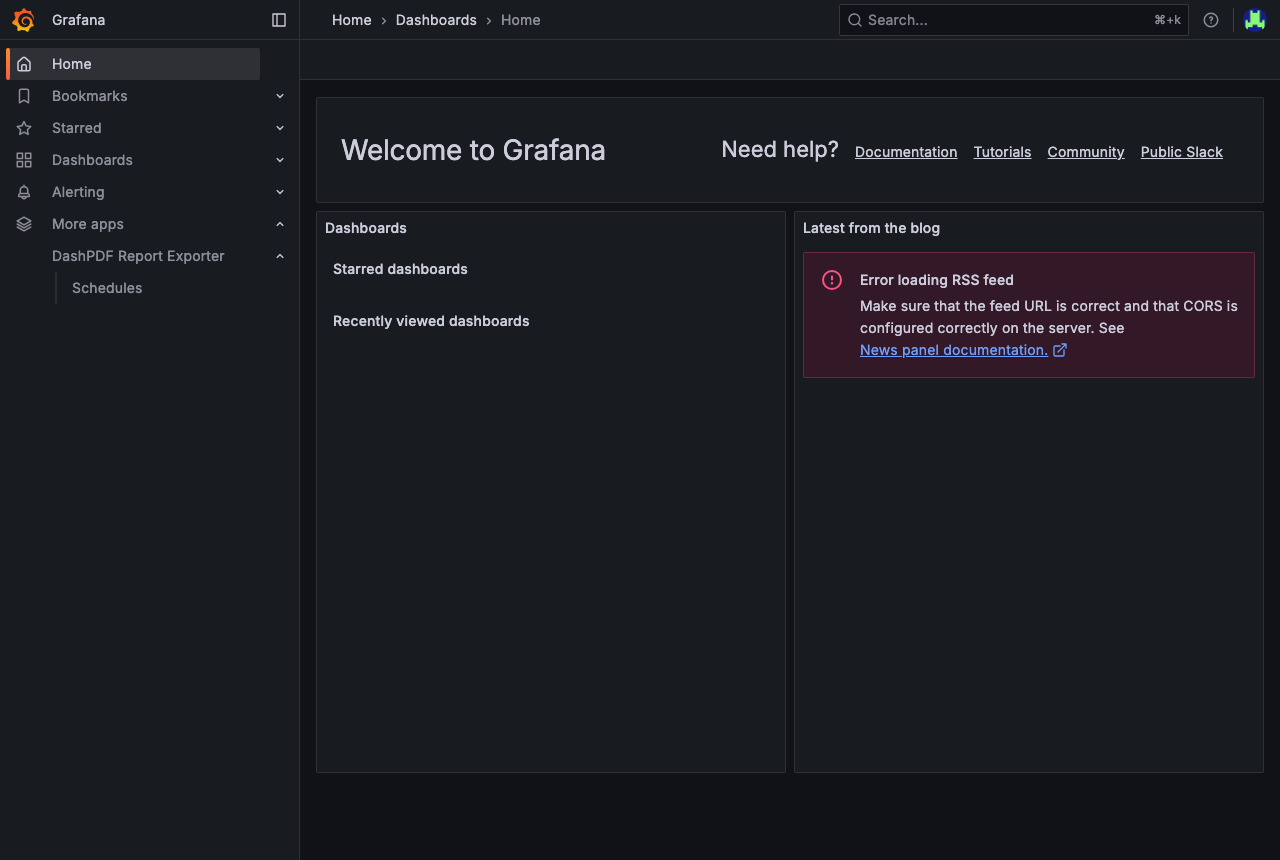 A Viewer opening the Configuration link lands on the Grafana home page